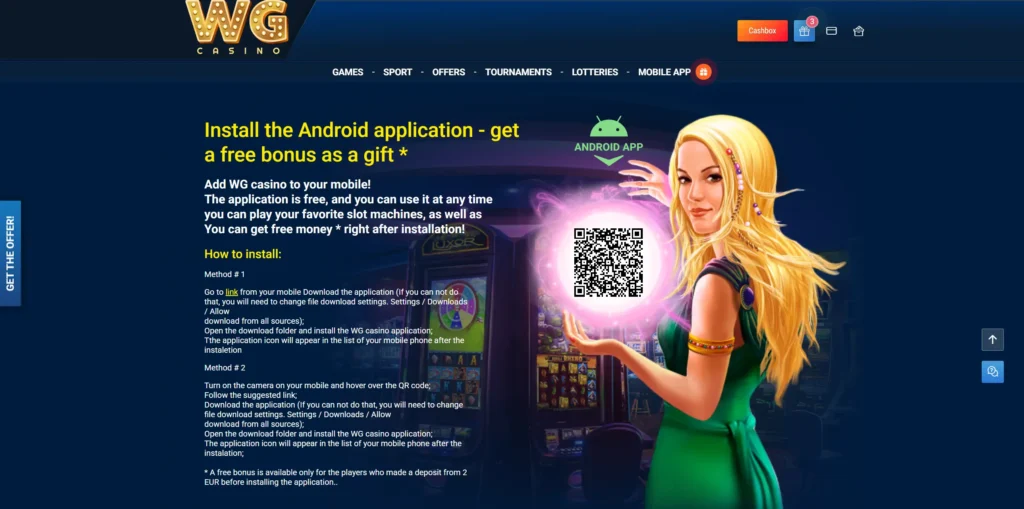 WG Casino Android app.