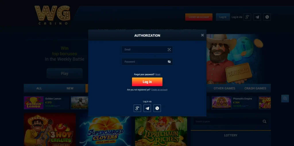WG Casino login.