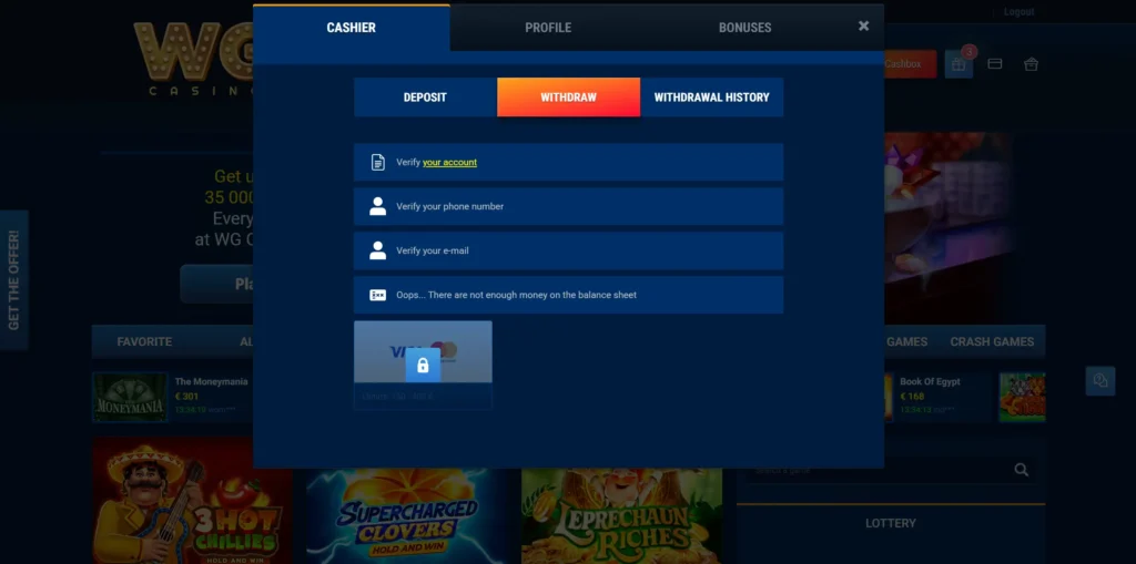 WG Casino account verification process.